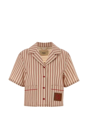 FENDI striped embroidered denim shirt - Neutrals