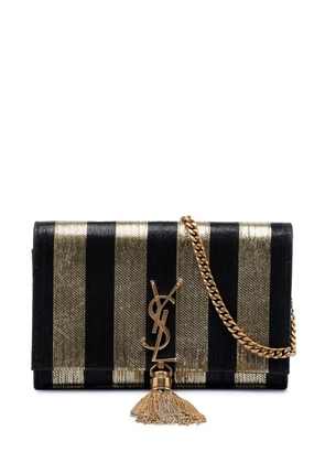 Saint Laurent Pre-Owned 2018 Metallic Striped Fabric Monogram Kate Tassel Wallet on Chain crossbody bag - Black