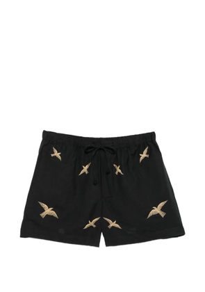 Baziszt bird-embroidered drawstring shorts - Black