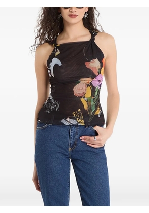 Desigual floral-print mesh top - Black