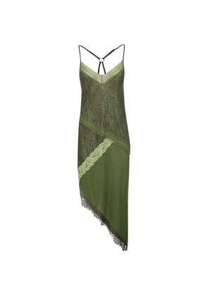 PINKO lace-panelled asymmetric midi dress - Green