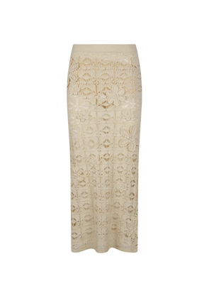 PINKO floral-appliqué crochet-knit midi skirt - Neutrals