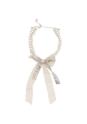 SHUSHU/TONG x Ymin lace-bow crystal-embellished necklace - Silver