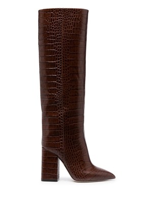 Paris Texas 100mm crocodile-effect leather knee-high boots - Brown