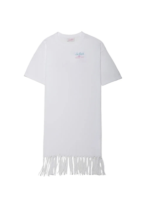 MC2 Saint Barth logo-print fringed mini dress - White