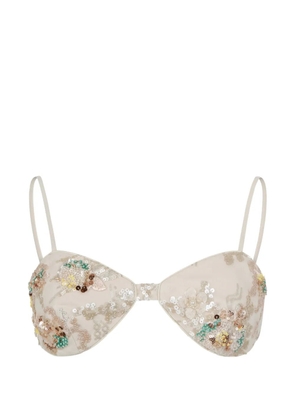 HUI MILANO sequin-embellished floral-patch top - Neutrals