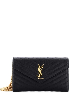 Saint Laurent Pre-Owned Classic Monogram Wallet on Chain Matelasse Chevron Leather Medium crossbody bag - Black