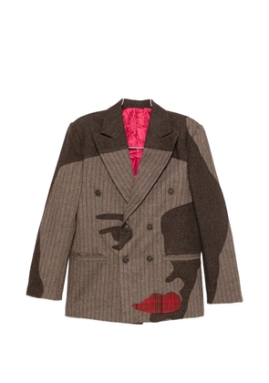 KidSuper pinstriped face-patchwork jacket - Brown