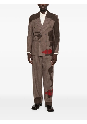 KidSuper pinstriped face-patchwork jacket - Brown