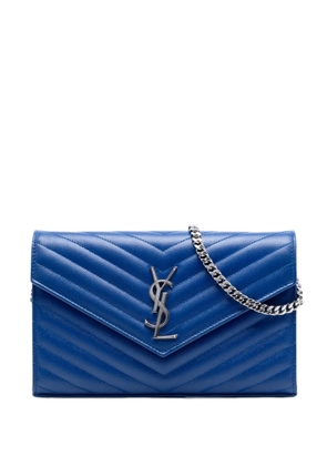Saint Laurent Pre-Owned 2018 Grain De Poudre Chevron Monogram Envelope Chain Wallet crossbody bag - Blue