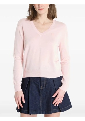 Lacoste logo-patch V-neck cotton sweater - Pink