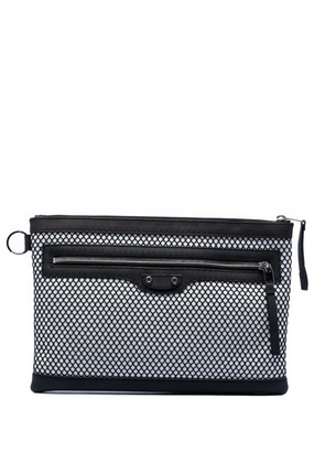Balenciaga Pre-Owned 2015 Lambskin and Mesh Motocross Classic Clip M clutch bag - Black