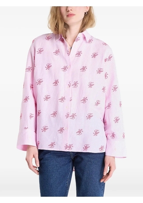 Tommy Hilfiger monogram-print button-down linen shirt - Pink