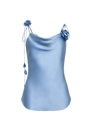 Cinq A Sept Marta flower-appliqué cowl-neck blouse - Blue