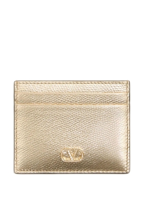 Valentino Garavani VLogo Signature card holder in laminated grainy calfskin with jewel logo - Gold