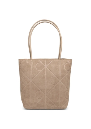Calvin Klein monogram-embossed suede tote bag - Neutrals