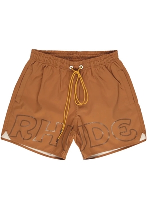 RHUDE logo-print swim shorts - Brown
