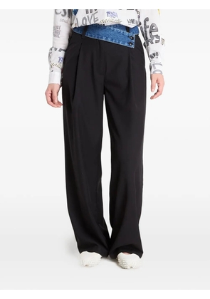 Desigual denim-waistband pleated trousers - Black