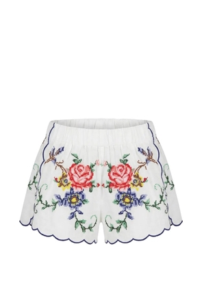 orsina New Roses floral-embroidered scalloped shorts - White