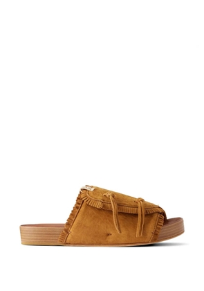 visvim fringed leather slides - Brown