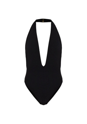 Balmain monogram-jacquard halterneck swimsuit - Black