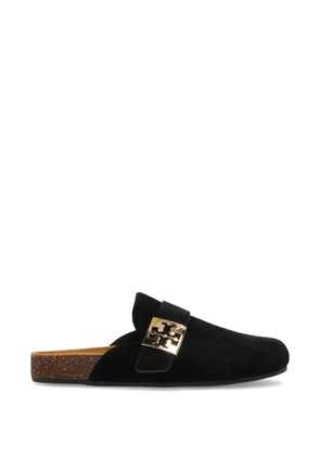 Tory Burch logo-plaque suede slippers - Black