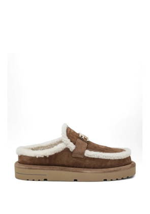 FENDI FF-motif shearling-trim mules - Brown