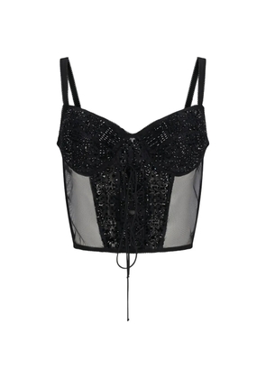 Ermanno Scervino bead-embellished lace-up top - Black