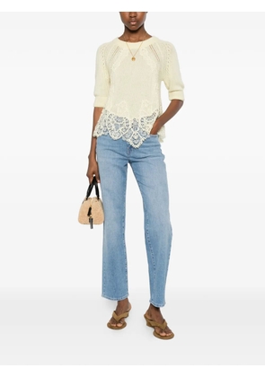 Ermanno Scervino lace-trim short-sleeve sweater - Yellow