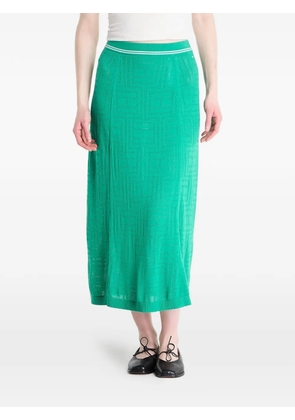 Tommy Hilfiger monogram-knit striped-trim midi skirt - Green