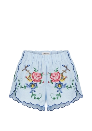 orsina New Roses floral-embroidered scalloped shorts - Blue