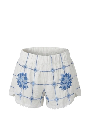 orsina Blue Roses embroidered scalloped-hem shorts - White