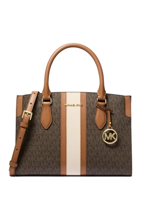 Michael Kors logo-print striped tote bag - Brown