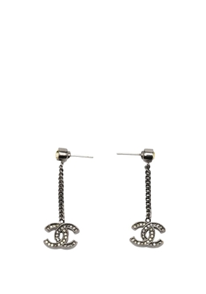CHANEL Pre-Owned 1990-2010 CC Brass and Strass Swing Push Back Earrings costume earrings - Silver