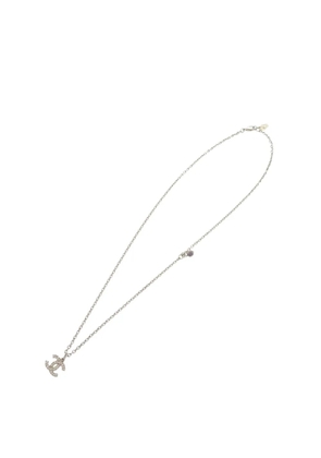 CHANEL Pre-Owned 2017 CC Brass and Strass Faux Pearl Pendant Necklace costume necklace - Silver