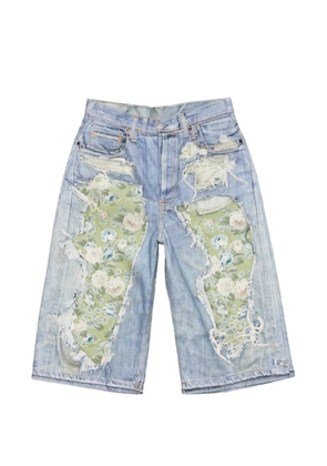 Acne Studios floral-patchwork distressed shorts - Blue