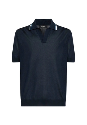 FENDI striped-trim intarsia-logo polo shirt - Blue
