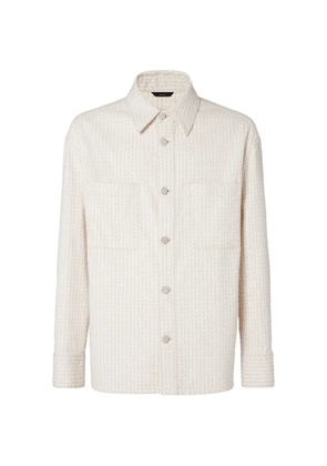 FENDI logo-patch striped shirt - Neutrals