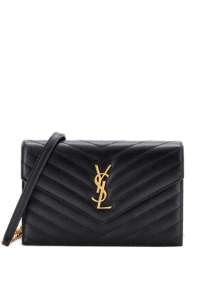 Saint Laurent Pre-Owned Classic Monogram Wallet on Chain Matelasse Chevron Leather Small crossbody bag - Black