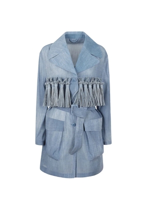 Ermanno Scervino fringe-detail belted blazer - Blue