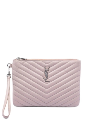 Saint Laurent Pre-Owned 2017 Chevron Leather Monogram Zip A5 Wristlet Pouch clutch bag - Neutrals