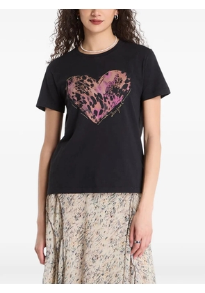 Desigual leopard-print heart-motif T-shirt - Black