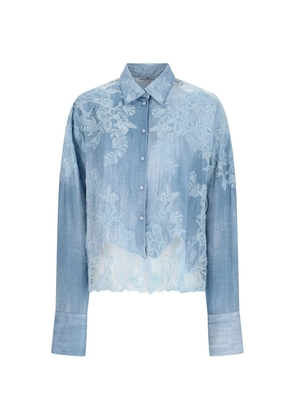Ermanno Scervino embroidered lace-trim shirt - Blue