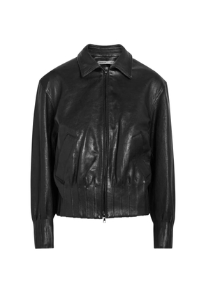 AARON ESH pleated-trim leather jacket - Black