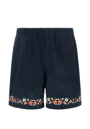FOUND Horse Equine floral-embroidered cotton shorts - Blue