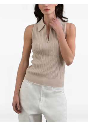 Moorer ANEU-SI5 ribbed-knit sleeveless polo shirt - Neutrals
