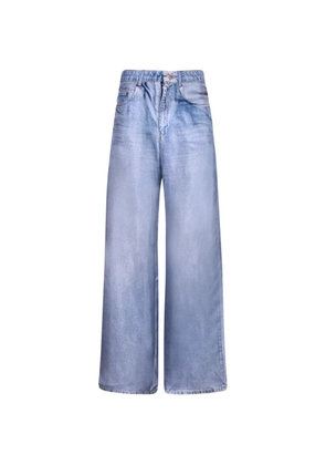 Pierre-Louis Mascia wide-leg denim-print silk trousers - Blue