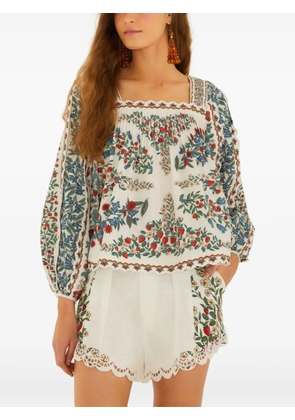 FARM Rio fruit-print scalloped-edge blouse - White