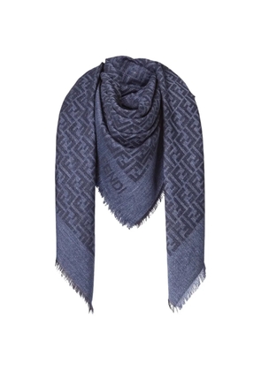 FENDI FF motif fringed shawl - Blue