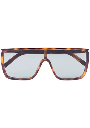 Saint Laurent Eyewear Mask tortoiseshell-effect sunglasses - Green